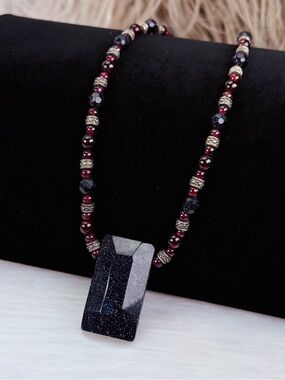 Vintage 925 Blue Goldstone Pendant Beaded Necklace Materials